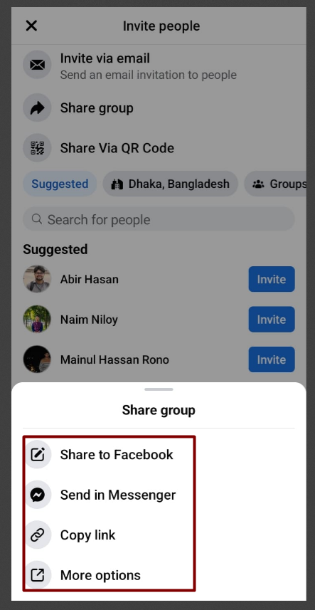 Facebook group invites and the ways to ivite members. 