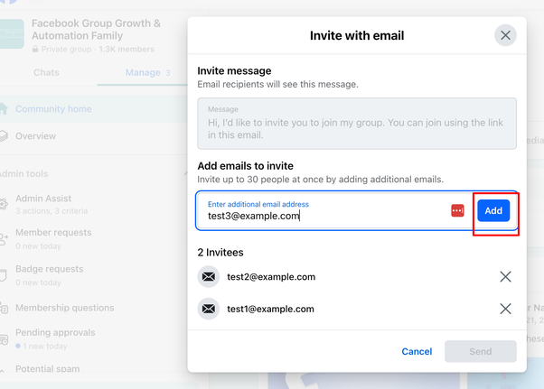 Invite with email option in Facebook group