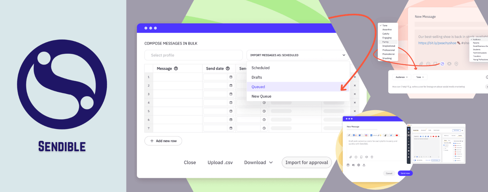 An image of Sendible social media automation tools' features.
