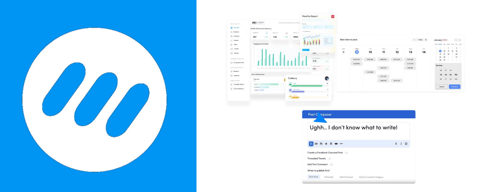 Contentstudio social media automation tool logo and interface of analytics.