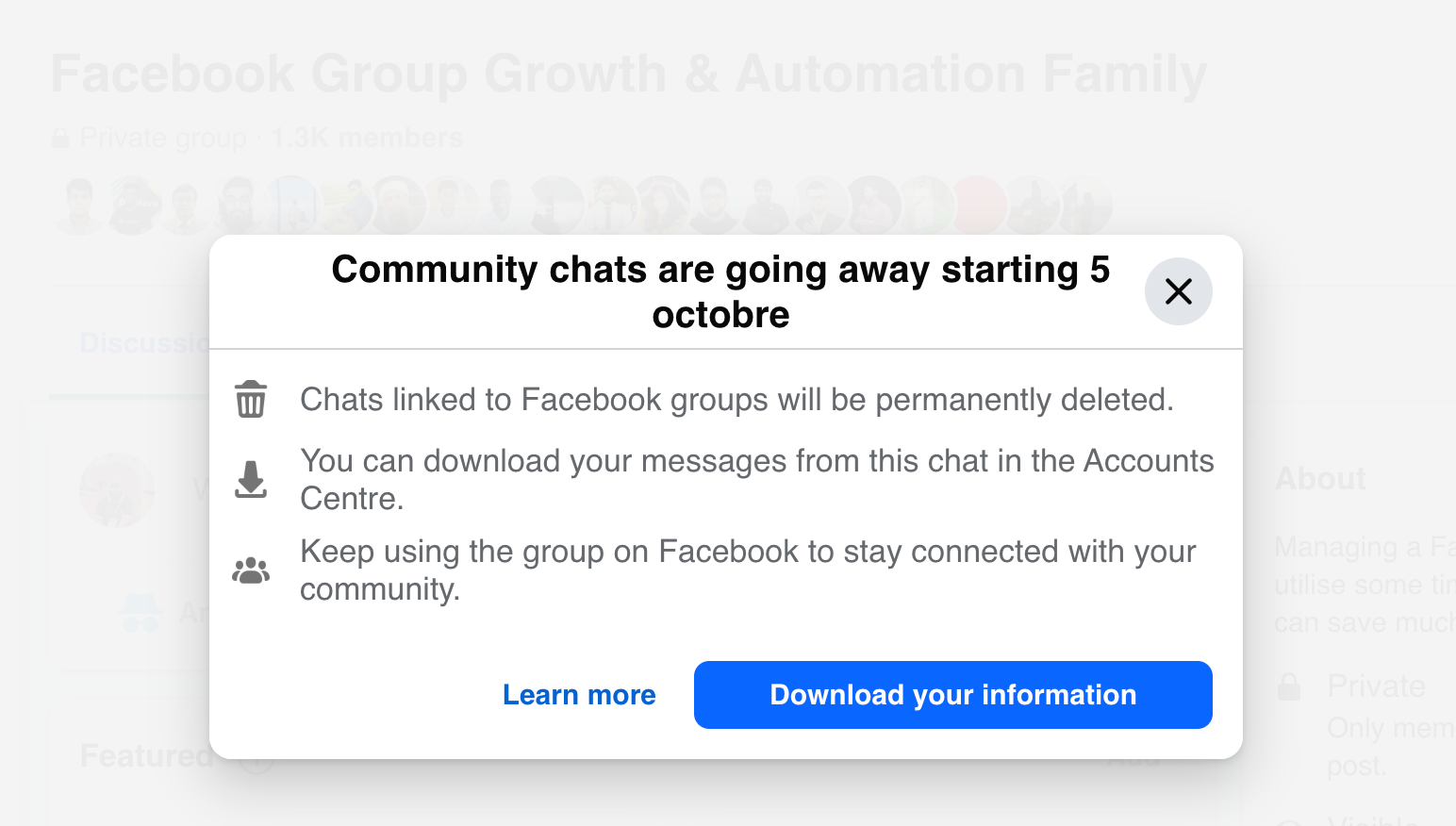 Community chats are going away from Facebook group