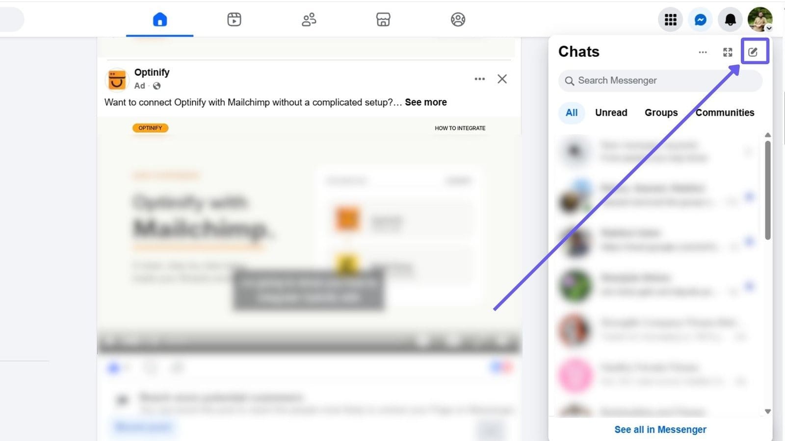 2. Click the New message icon. It is the pencil or compose icon near the top of your chat list.