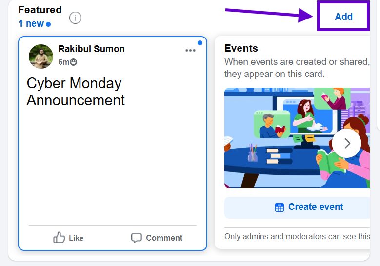 Click the Add or Add more icon inside the Featured section.