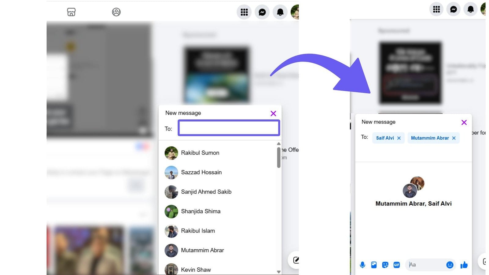 3. In the To field, add two or more people. Type each name and select it.