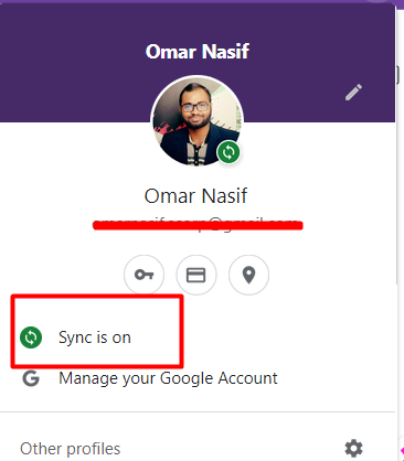 Turning on Sync in Google chrome
