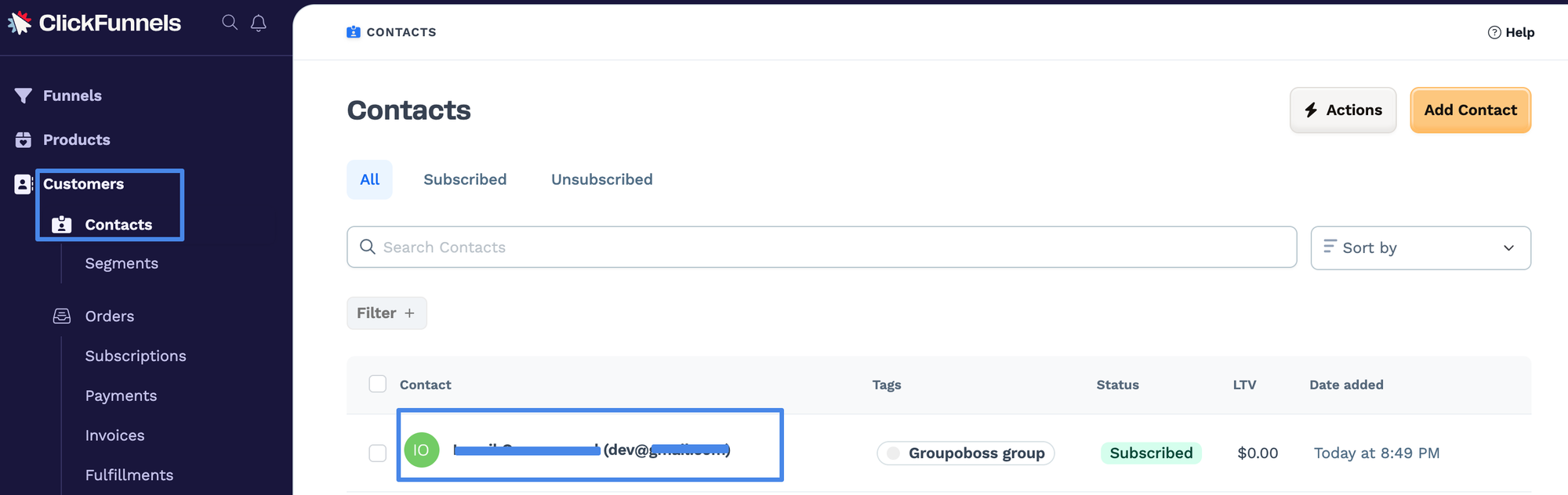 Contacts collected by Groupboss added to ClickFunnels