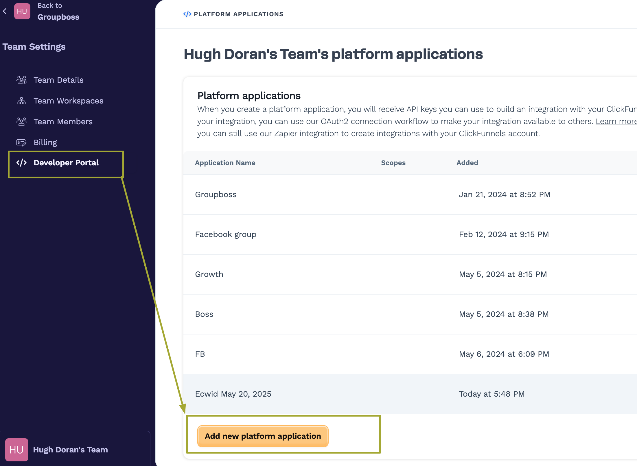 Developer Portal in ClickFunnels