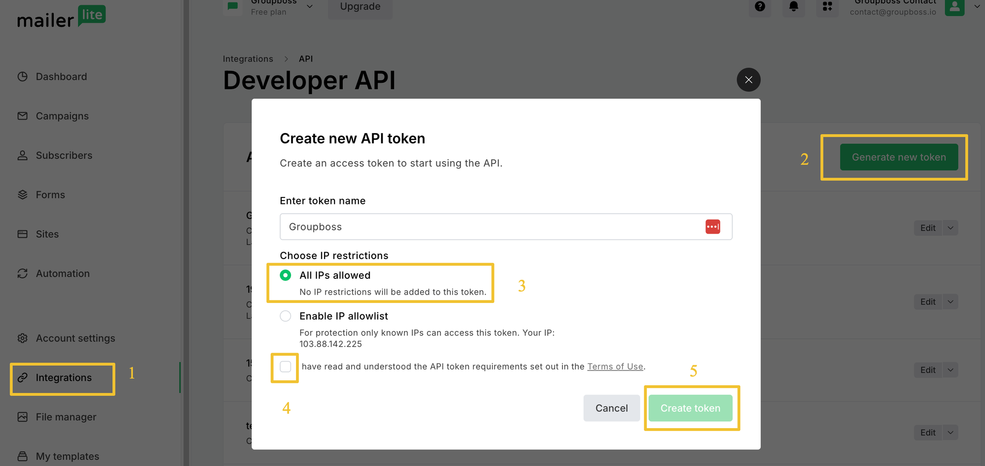 How to generate API token in MailerLite account