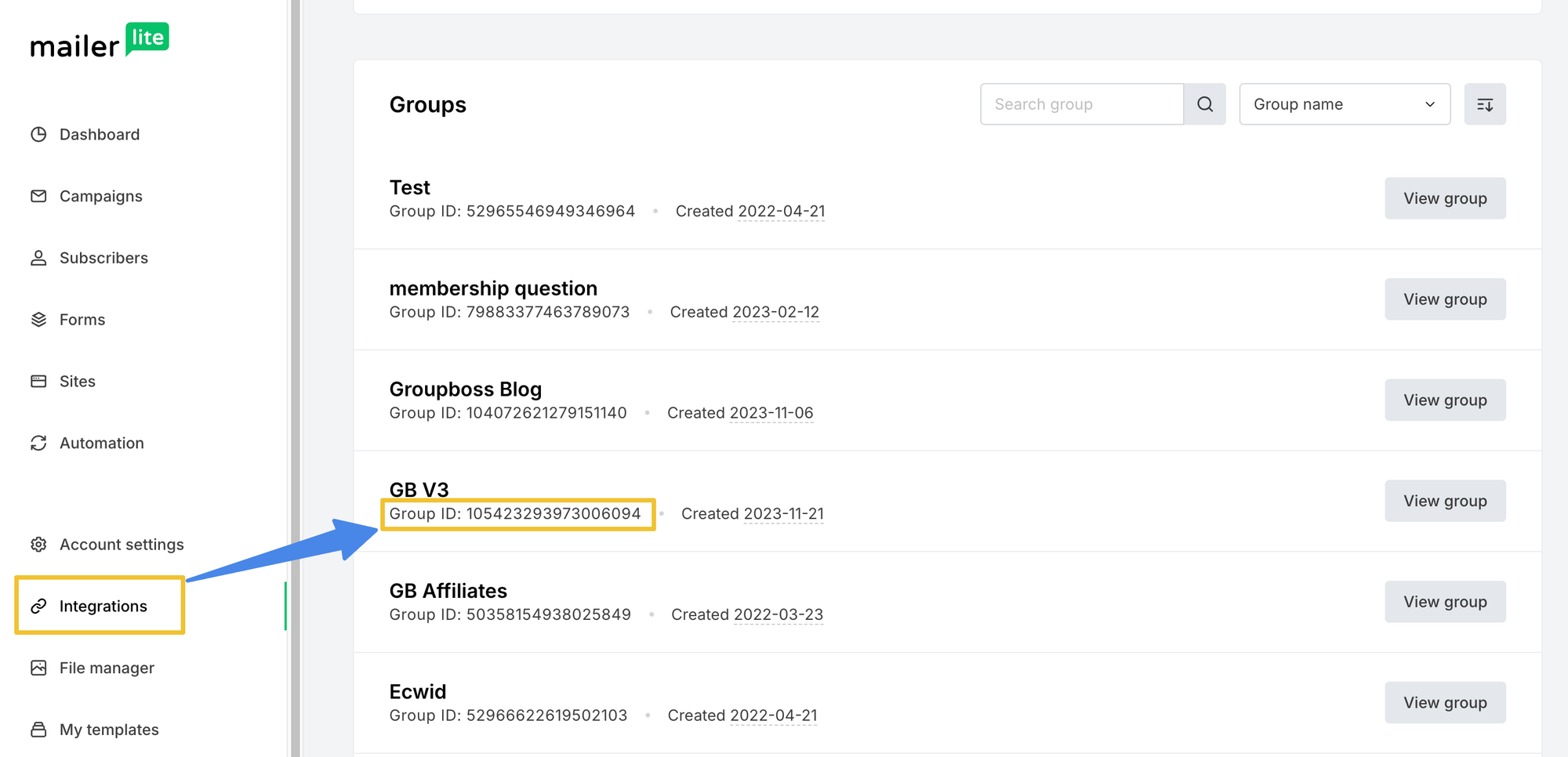 How to find Group Id in MailerLite account