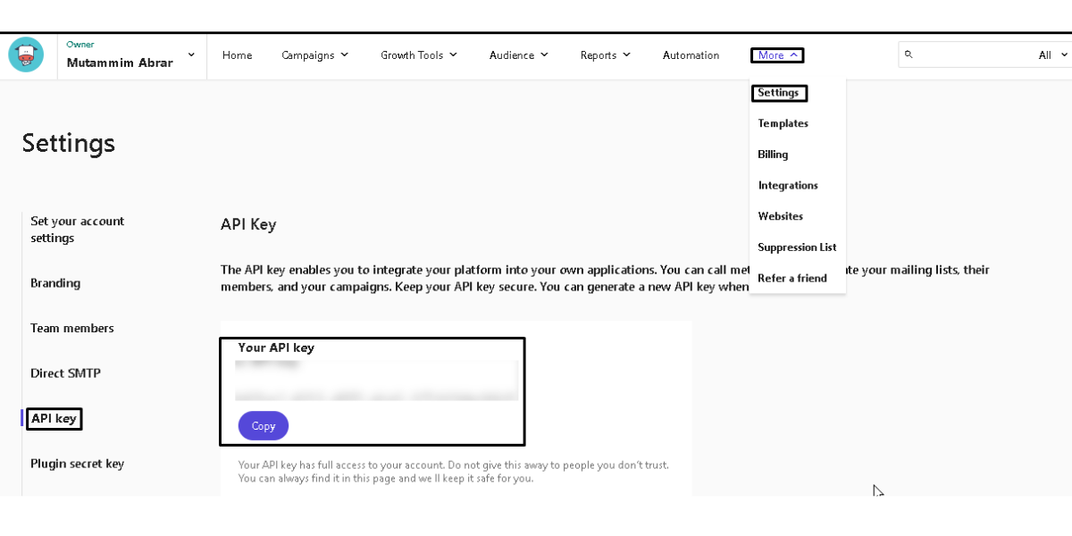 This photo describes, where will you find your API Key.